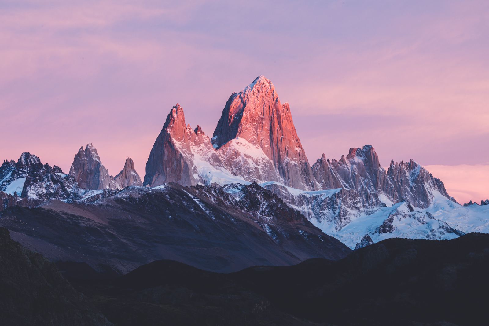 Mount Fitz Roy glowing at sunrise in Patagonia, Argentina