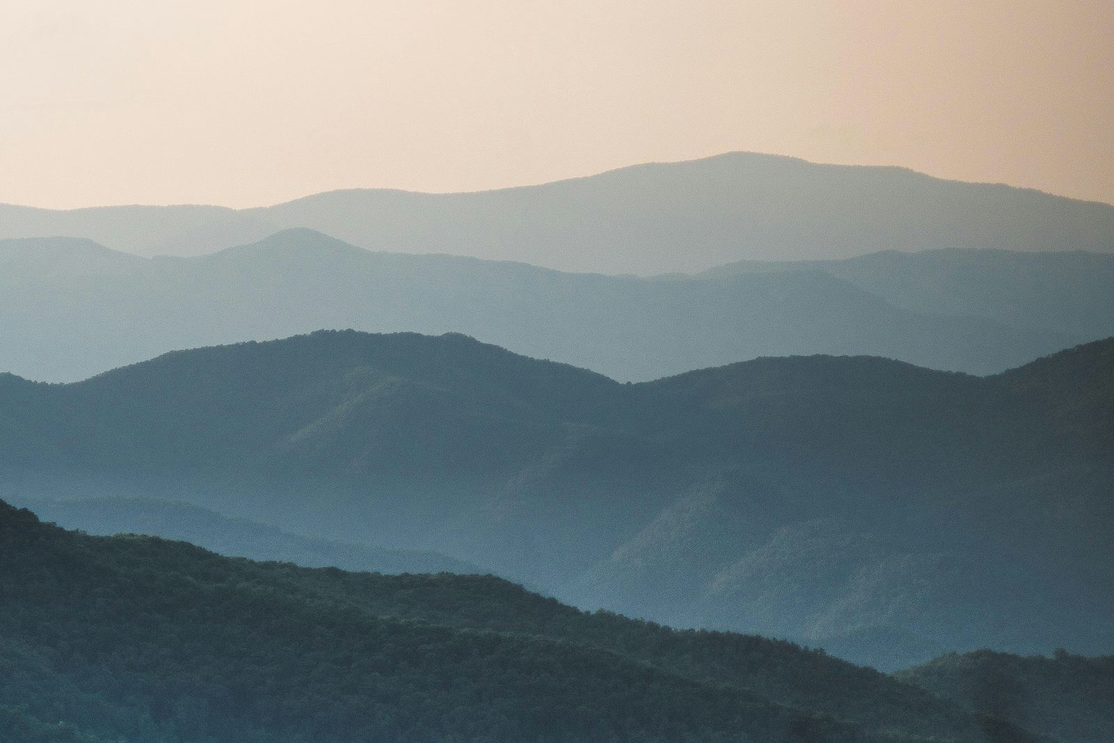 Layered Blue Ridge Mountains at dusk near Asheville, North Carolina