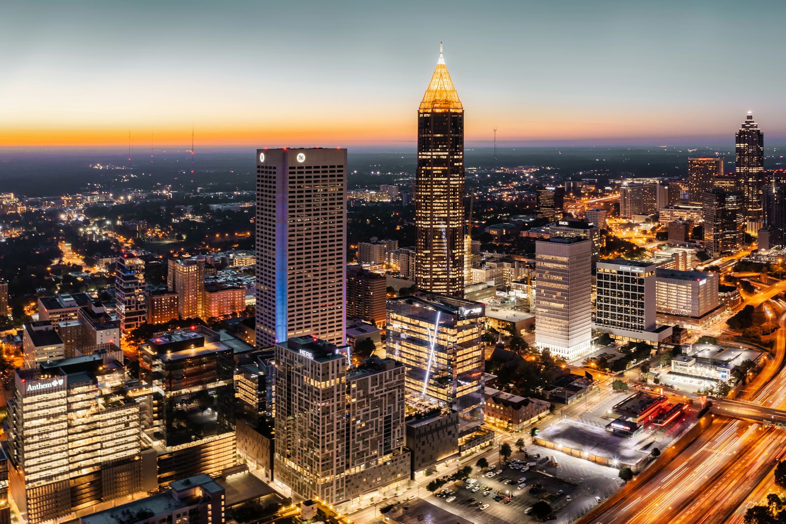 The downtown Atlanta skyline at dusk, Georgia