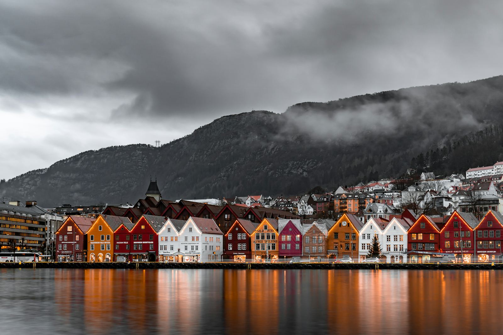Colorful Bryggen waterfront in Bergen, Norway