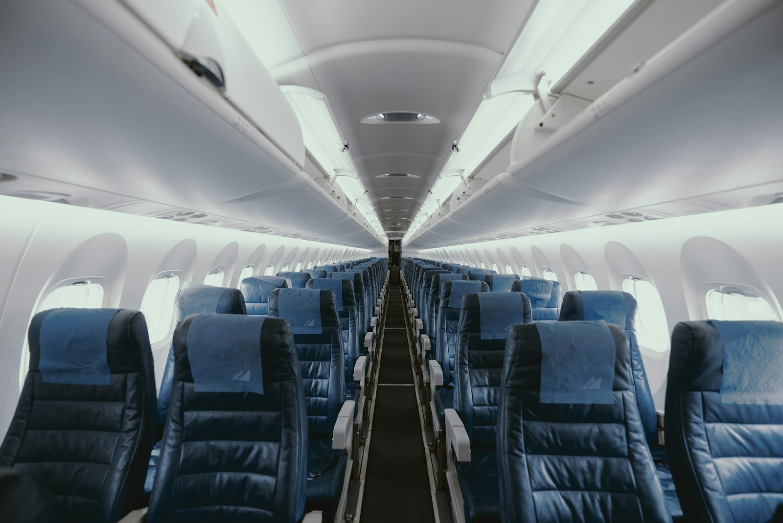 Spacious, brand-free airplane cabin interior