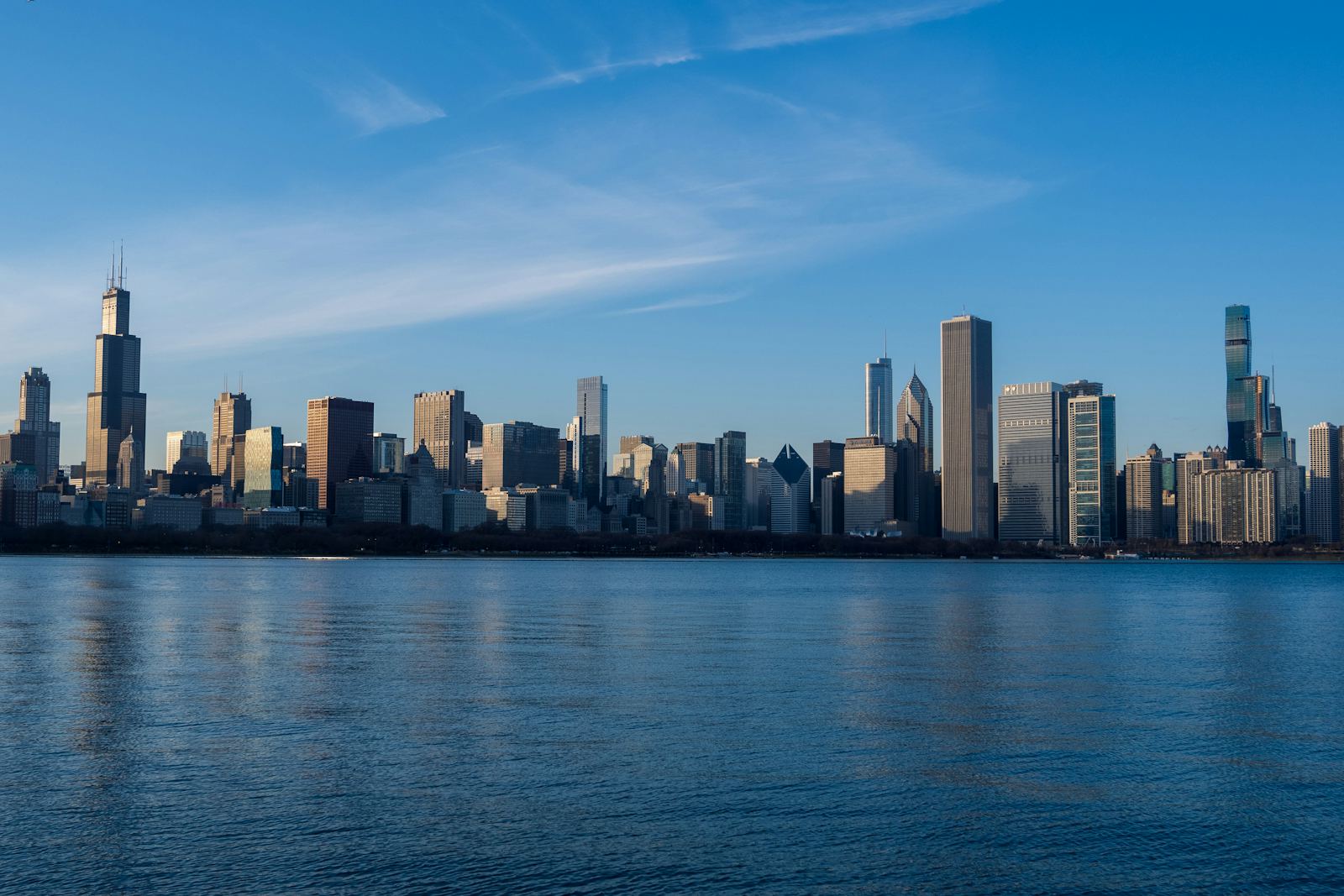The Chicago skyline across Lake Michigan