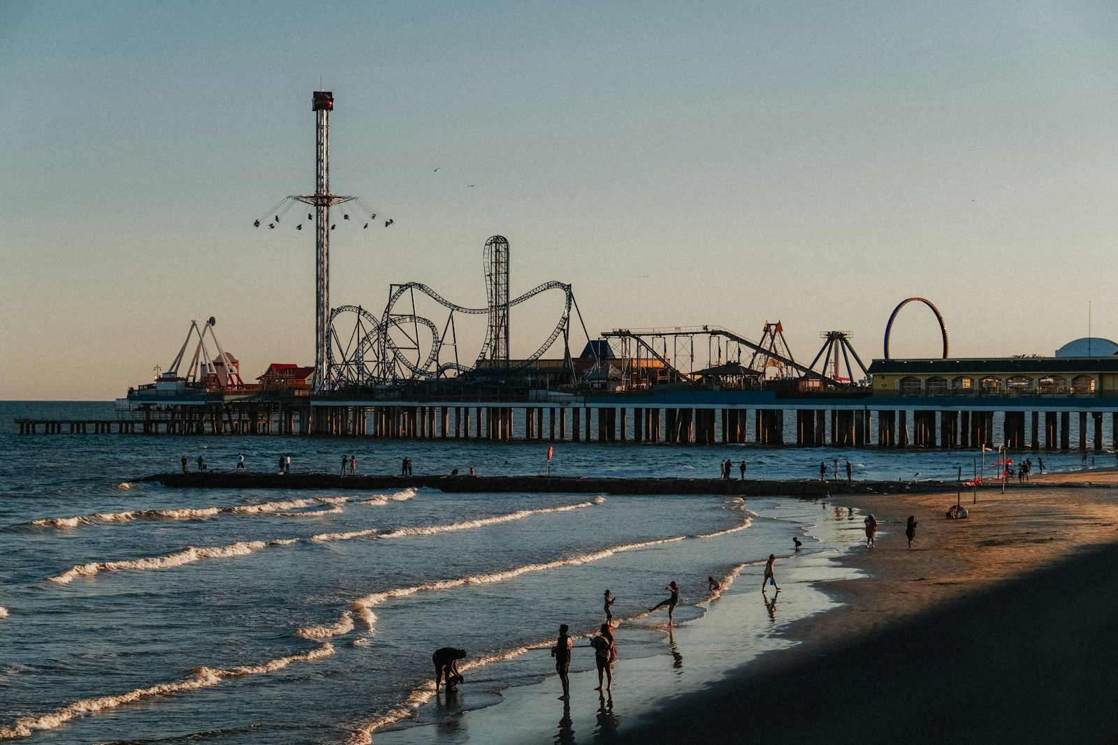 A Gulf-coast beach and pier in Texas