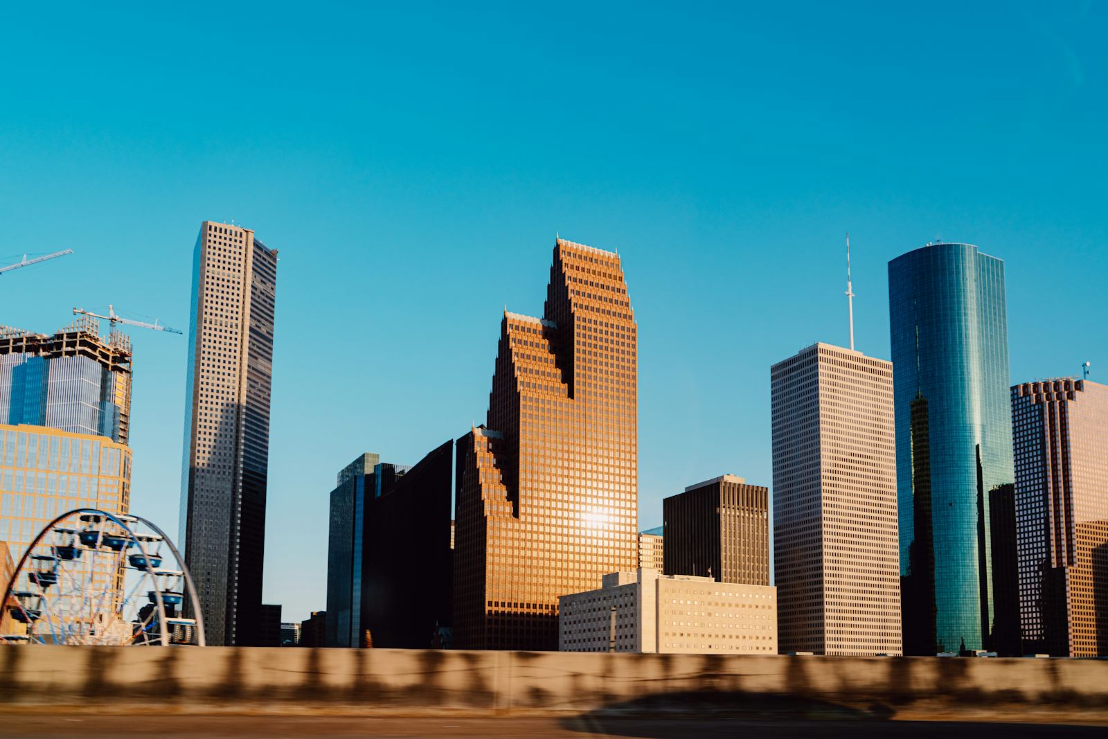 The downtown Houston skyline at golden hour, Texas