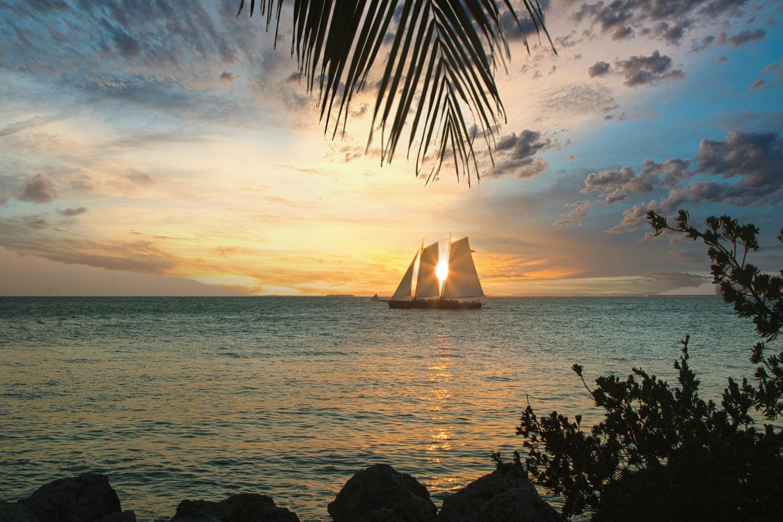 A schooner at sunset off Key West, Florida