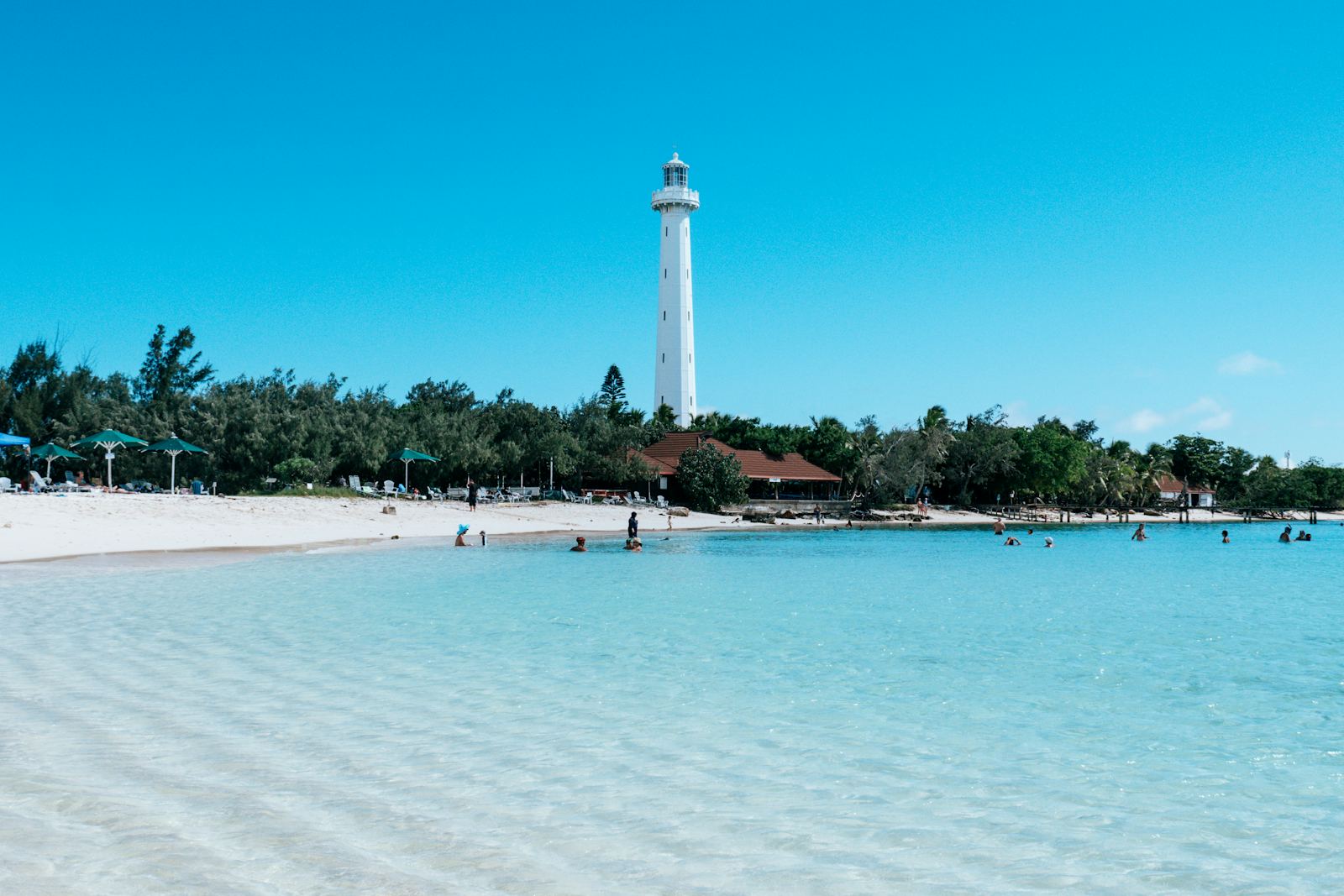 The AmΓ©dΓ©e Lighthouse and a turquoise beach in New Caledonia