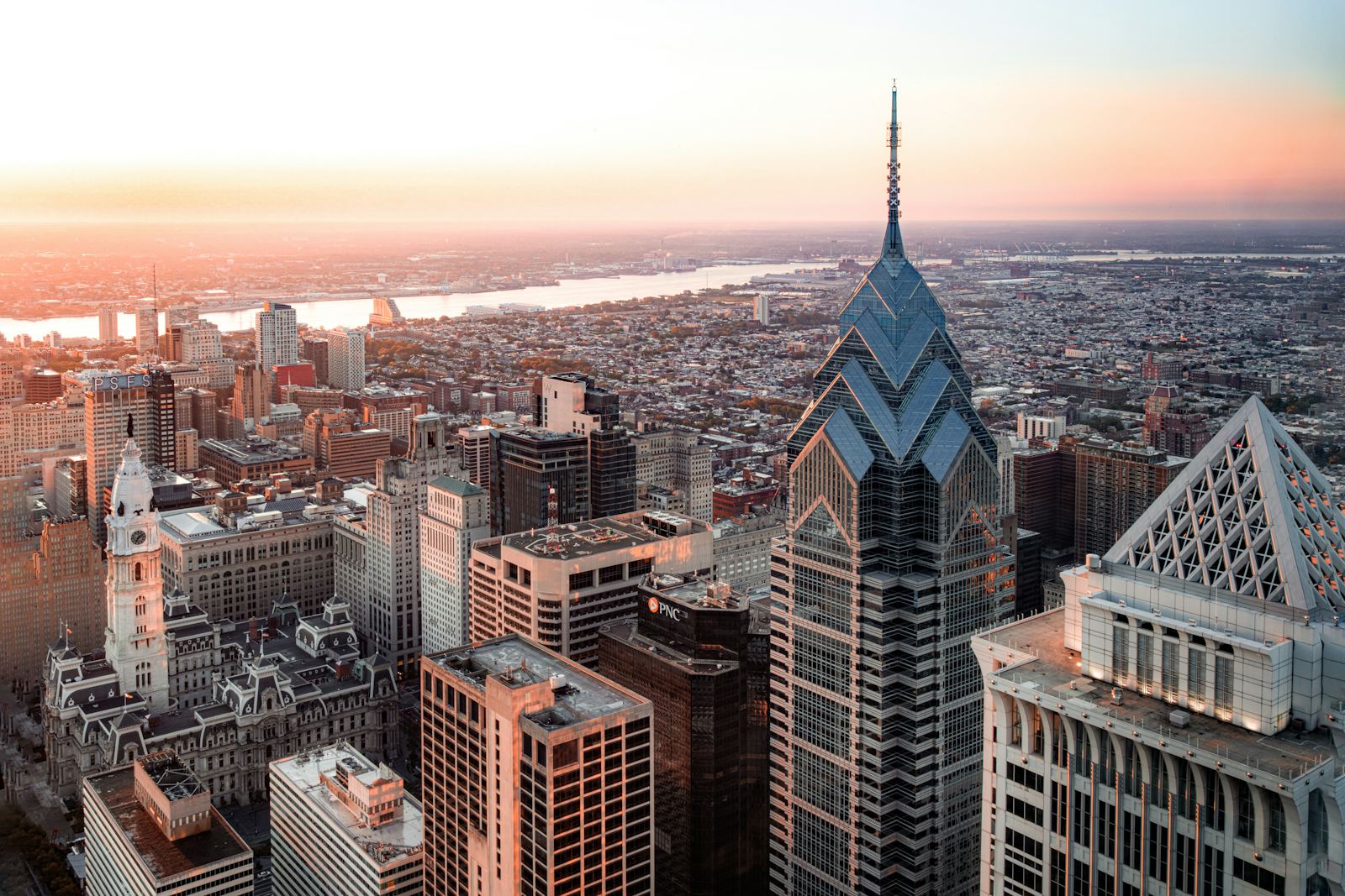 Center City Philadelphia and Liberty Place at sunset