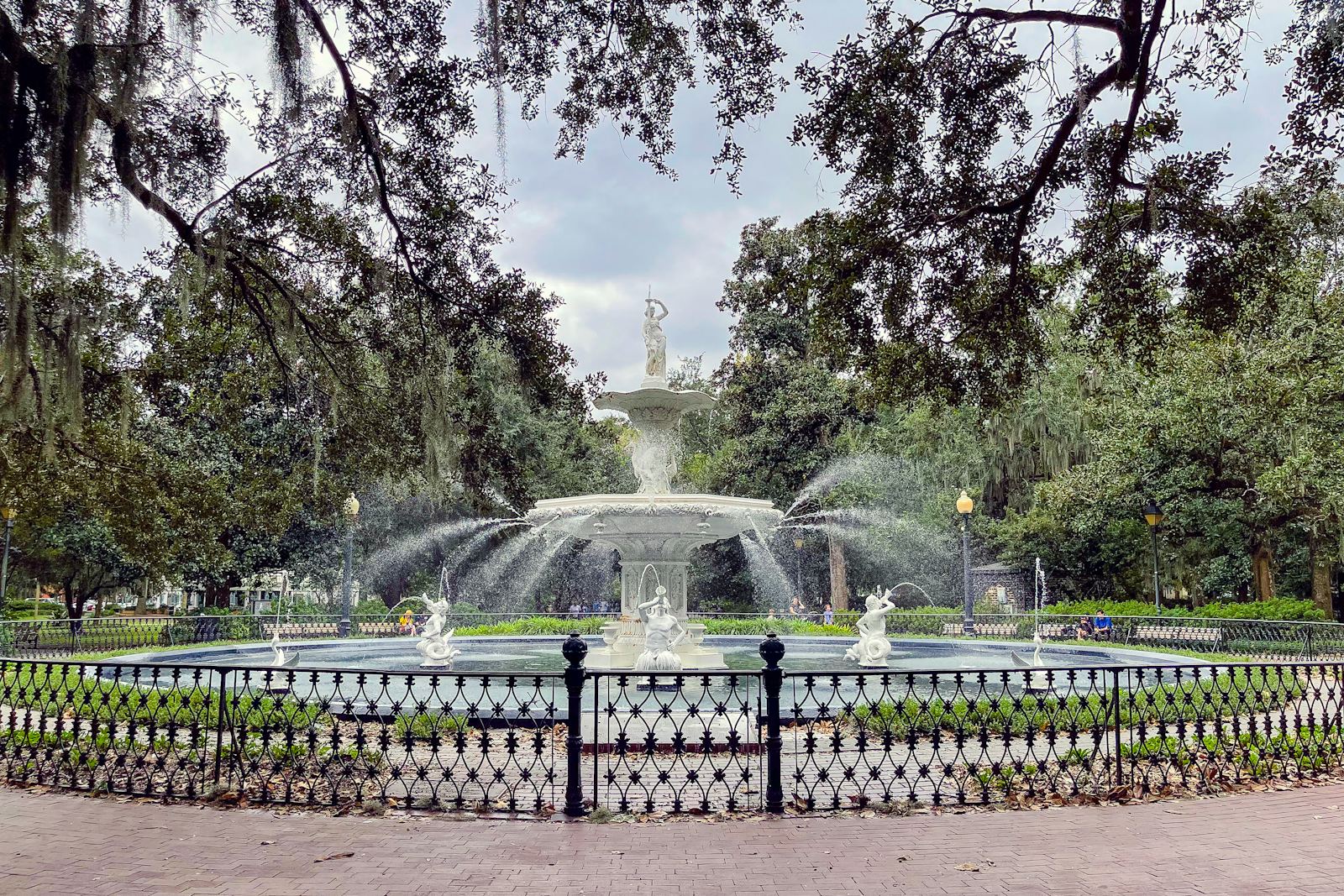 Forsyth Park fountain and oak trees, Savannah