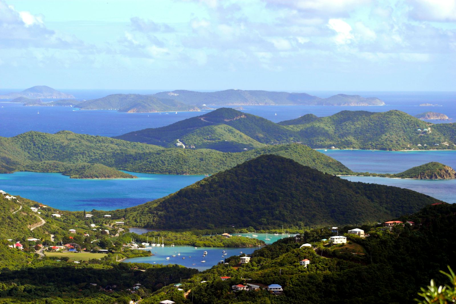 Panorama of turquoise bays and green islands, St. Thomas