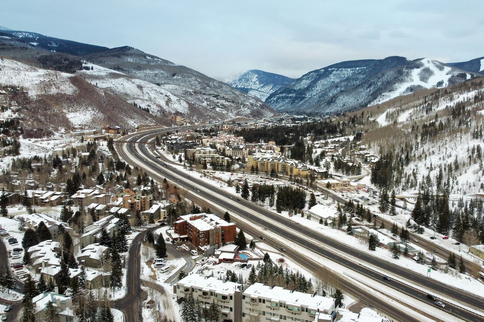 The snowy Vail valley and ski village, Colorado